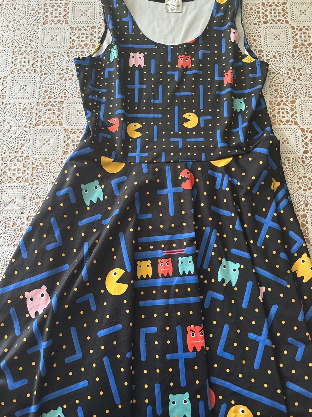 CowCow Pac-Man Inspired Fit & Flare Skater Dress XL Retro Arcade Gamer Dress